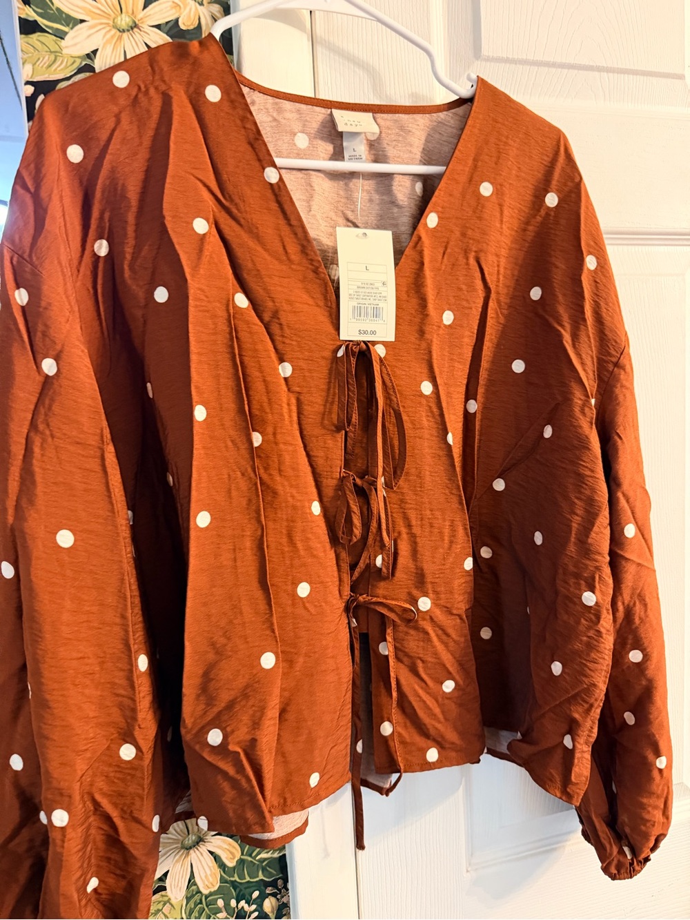 NWT A New Day Rust/brown Polka Dot Tie Front Top L 🍂